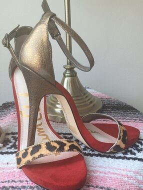 Red Suede/Leopard Print Heels By Sam Edelman